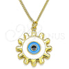 Oro Laminado Pendant Necklace, Gold Filled Style Evil Eye and Sun Design, White Enamel Finish, Golden Finish, 04.313.0063.20 (02 MM Thickness, 20 Inches Length)