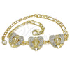 Oro Laminado Fancy Bracelet, Gold Filled Style Guadalupe Design, with White Crystal, Polished, Golden Finish, 03.380.0033.07 (04 MM Thickness, 7 Inches Length)