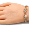 Oro Laminado Fancy Bracelet, Gold Filled Style Elephant Design, with White and Black Crystal, Polished, Golden Finish, 03.380.0035.07 (11 MM Thickness, 7 Inches Length)