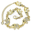 Oro Laminado Fancy Bracelet, Gold Filled Style Elephant Design, with White and Black Crystal, Polished, Golden Finish, 03.380.0035.07 (11 MM Thickness, 7 Inches Length)