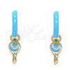 Oro Laminado Huggie Hoop, Gold Filled Style key Design, Turquoise Enamel Finish, Golden Finish, 02.213.0211.3.12
