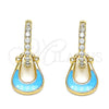 Oro Laminado Huggie Hoop, Gold Filled Style Purse Design, with White Micro Pave, Turquoise Enamel Finish, Golden Finish, 02.213.0214.15