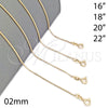 Oro Laminado Basic Necklace, Gold Filled Style Rat Tail Design, Polished, Golden Finish, 04.09.0181.22 (01 MM Thickness, 22 Inches Length)