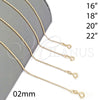 Oro Laminado Basic Necklace, Gold Filled Style Ball Design, Polished, Golden Finish, 04.58.0009.16 (02 MM Thickness, 16 Inches Length)