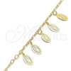 Oro Laminado Charm Anklet , Gold Filled Style Guadalupe Design, Polished, Golden Finish, 03.63.2206.10 (04 MM Thickness, 10 Inches Length)