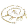 Oro Laminado Charm Anklet , Gold Filled Style Heart and Love Design, Polished, Golden Finish, 03.63.2209.10 (03 MM Thickness, 10 Inches Length)