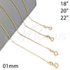 Oro Laminado Basic Necklace, Gold Filled Style Box Design, Polished, Golden Finish, 04.58.0013.22 (0.35 Gauge, 01 MM Thickness, 22 Inches Length)