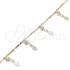 Oro Laminado Charm Anklet , Gold Filled Style Leaf and Rattle Charm Design, with White Crystal, Polished, Golden Finish, 03.213.0113.10 (01 MM Thickness, 10 Inches Length)