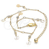 Oro Laminado Charm Anklet , Gold Filled Style Apple and Star Design, with White Crystal, Polished, Golden Finish, 03.213.0114.10 (01 MM Thickness, 10 Inches Length)