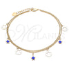 Oro Laminado Charm Anklet , Gold Filled Style Star Design, Blue Enamel Finish, Golden Finish, 03.213.0125.10 (02 MM Thickness, 10 Inches Length)