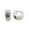 Stainless Steel Huggie Hoop, with Amethyst and White Crystal, Polished, Steel Finish, 02.230.0048.1.10