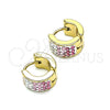 Stainless Steel Huggie Hoop, with Pink and White Crystal, Polished, Golden Finish, 02.230.0048.8.10