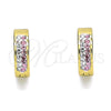 Stainless Steel Huggie Hoop, with Pink and White Crystal, Polished, Golden Finish, 02.230.0072.3.12