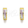 Stainless Steel Huggie Hoop, with Pink and White Crystal, Polished, Golden Finish, 02.230.0073.2.12