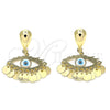 Oro Laminado Long Earring, Gold Filled Style Evil Eye Design, Polished, Golden Finish, 02.331.0030