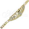 Oro Laminado Fancy Bracelet, Gold Filled Style Owl and Heart Design, with White and Black Crystal, Polished, Golden Finish, 03.380.0050.08 (05 MM Thickness, 8 Inches Length)