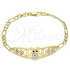 Oro Laminado Fancy Bracelet, Gold Filled Style Owl and Heart Design, with White and Black Crystal, Polished, Golden Finish, 03.380.0050.08 (05 MM Thickness, 8 Inches Length)
