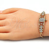 Oro Laminado Fancy Bracelet, Gold Filled Style Turtle and Heart Design, with White and Black Crystal, Polished, Golden Finish, 03.380.0051.08 (04 MM Thickness, 8 Inches Length)