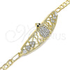 Oro Laminado Fancy Bracelet, Gold Filled Style Turtle and Heart Design, with White and Black Crystal, Polished, Golden Finish, 03.380.0051.08 (04 MM Thickness, 8 Inches Length)