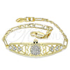 Oro Laminado Fancy Bracelet, Gold Filled Style Turtle and Heart Design, with White and Black Crystal, Polished, Golden Finish, 03.380.0051.08 (04 MM Thickness, 8 Inches Length)