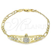 Oro Laminado Fancy Bracelet, Gold Filled Style Turtle and Heart Design, with White and Black Crystal, Polished, Golden Finish, 03.380.0051.08 (04 MM Thickness, 8 Inches Length)