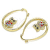 Oro Laminado Medium Hoop, Gold Filled Style Owl Design, with Multicolor Crystal, Diamond Cutting Finish, Golden Finish, 02.380.0059.30