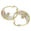 Oro Laminado Medium Hoop, Gold Filled Style Guadalupe Design, Diamond Cutting Finish, Tricolor, 02.351.0109.35