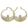 Oro Laminado Medium Hoop, Gold Filled Style Guadalupe Design, Diamond Cutting Finish, Tricolor, 02.351.0109.35