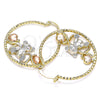 Oro Laminado Medium Hoop, Gold Filled Style Teddy Bear and Heart Design, Diamond Cutting Finish, Tricolor, 02.351.0110.35
