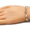 Oro Laminado Fancy Bracelet, Gold Filled Style Evil Eye and Elephant Design, White Enamel Finish, Golden Finish, 03.351.0107.3.07 (06 MM Thickness, 7 Inches Length)