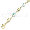 Oro Laminado Fancy Bracelet, Gold Filled Style Evil Eye and Elephant Design, White Enamel Finish, Golden Finish, 03.351.0107.3.07 (06 MM Thickness, 7 Inches Length)