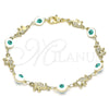 Oro Laminado Fancy Bracelet, Gold Filled Style Evil Eye and Elephant Design, White Enamel Finish, Golden Finish, 03.351.0107.3.07 (06 MM Thickness, 7 Inches Length)