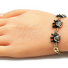 Oro Laminado Fancy Bracelet, Gold Filled Style Elephant Design, with White Crystal, Black Enamel Finish, Golden Finish, 03.351.0109.07 (05 MM Thickness, 7 Inches Length)