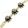 Oro Laminado Fancy Bracelet, Gold Filled Style Elephant Design, with White Crystal, Black Enamel Finish, Golden Finish, 03.351.0109.07 (05 MM Thickness, 7 Inches Length)