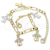 Oro Laminado Charm Bracelet, Gold Filled Style Angel Design, Polished, Tricolor, 03.351.0111.07 (04 MM Thickness, 7 Inches Length)
