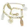 Oro Laminado Charm Bracelet, Gold Filled Style Guadalupe and Flower Design, Polished, Tricolor, 03.351.0112.07 (04 MM Thickness, 7 Inches Length)