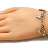 Oro Laminado Charm Bracelet, Gold Filled Style Butterfly Design, Polished, Tricolor, 03.351.0118.07 (05 MM Thickness, 7 Inches Length)