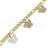Oro Laminado Charm Bracelet, Gold Filled Style Butterfly Design, Polished, Tricolor, 03.351.0118.07 (05 MM Thickness, 7 Inches Length)