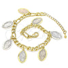Oro Laminado Charm Bracelet, Gold Filled Style Guadalupe Design, Polished, Tricolor, 03.351.0119.08 (05 MM Thickness, 8 Inches Length)