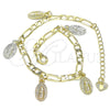 Oro Laminado Charm Bracelet, Gold Filled Style Guadalupe Design, Polished, Tricolor, 03.351.0120.08 (04 MM Thickness, 8 Inches Length)