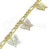 Oro Laminado Charm Bracelet, Gold Filled Style Butterfly Design, Polished, Tricolor, 03.351.0121.08 (05 MM Thickness, 8 Inches Length)