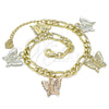 Oro Laminado Charm Bracelet, Gold Filled Style Butterfly Design, Polished, Tricolor, 03.351.0121.08 (05 MM Thickness, 8 Inches Length)