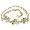 Oro Laminado Fancy Bracelet, Gold Filled Style Dolphin Design, with White and Black Crystal, Polished, Golden Finish, 03.380.0088.08 (04 MM Thickness, 8 Inches Length)