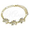 Oro Laminado Fancy Bracelet, Gold Filled Style Dolphin Design, with White and Black Crystal, Polished, Golden Finish, 03.380.0088.08 (04 MM Thickness, 8 Inches Length)
