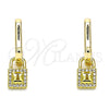 Oro Laminado Huggie Hoop, Gold Filled Style Lock Design, with White Micro Pave, Polished, Golden Finish, 02.368.0023.10