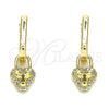 Oro Laminado Huggie Hoop, Gold Filled Style Lock Design, with White Micro Pave, Polished, Golden Finish, 02.368.0024.10