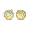 Oro Laminado Stud Earring, Gold Filled Style Tree Design, with White Micro Pave, Polished, Golden Finish, 02.156.0533