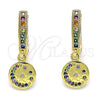 Oro Laminado Huggie Hoop, Gold Filled Style Moon Design, with Multicolor Micro Pave, Polished, Golden Finish, 02.381.0038.15