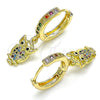 Oro Laminado Huggie Hoop, Gold Filled Style Owl Design, with Multicolor Micro Pave, Polished, Golden Finish, 02.381.0043.15