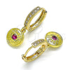 Oro Laminado Huggie Hoop, Gold Filled Style Evil Eye Design, with Ruby Cubic Zirconia, Polished, Golden Finish, 02.368.0038.1.15